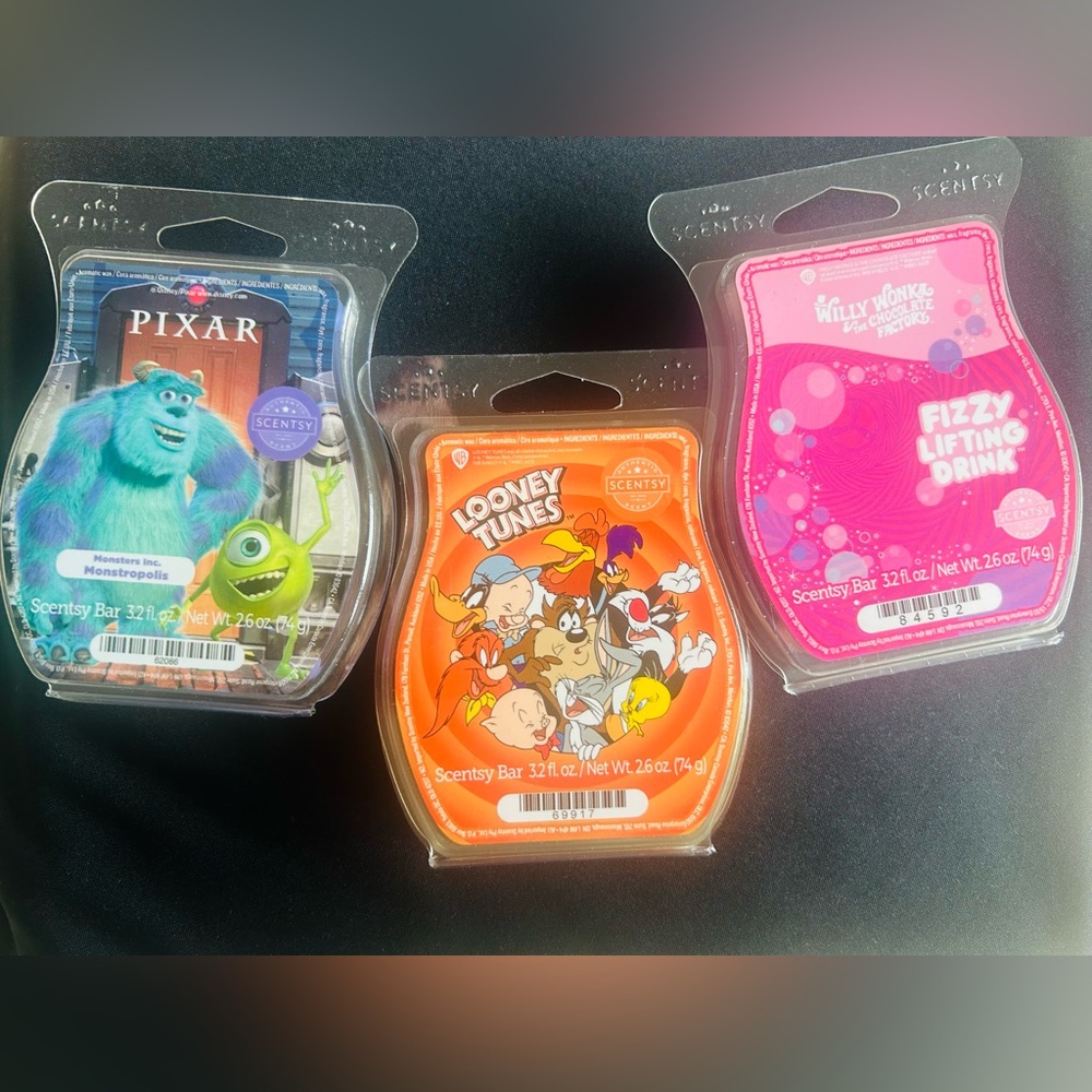 💜Scentsy Wax Trio! Looney Tunes, Monsters Inc. & Willy Wonka!